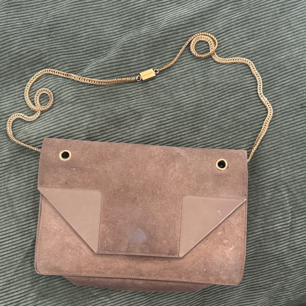 Vintage Saint Laurent Brown Crossbody Bag with Gold Chain